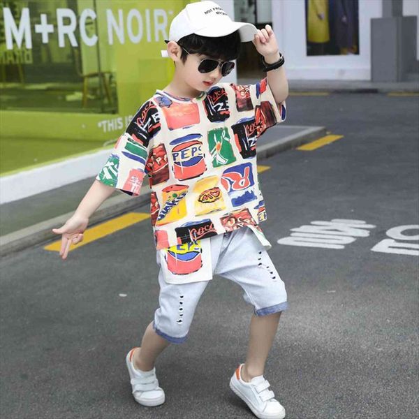 

teens children clothing summer toddler boys clothes cartoon shorts suit 2pcs outfit kids tracksuit for set, White