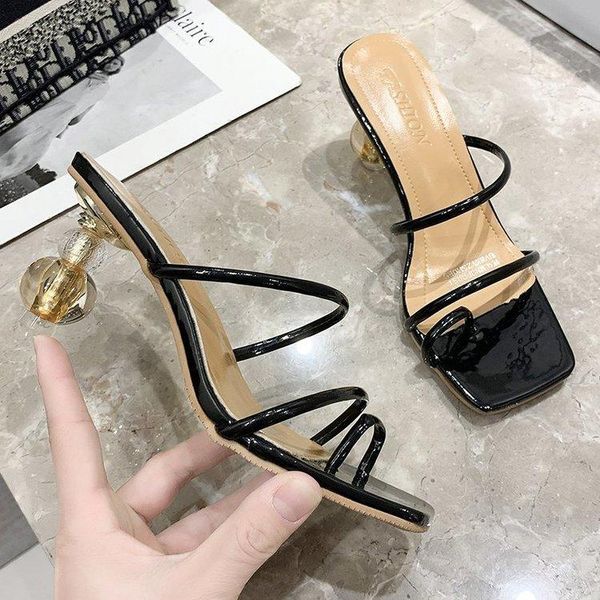 

slippers women's 2021 spring and summer shallow stiletto heels casual one-word black daily simple wind slipperss shoe