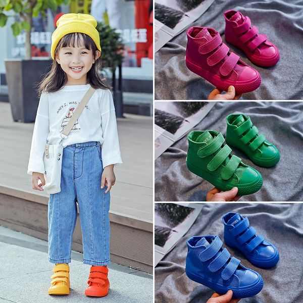 

athletic & outdoor 2021 spring children's canvas shoes white candy student girls boys high-sneakers, Black