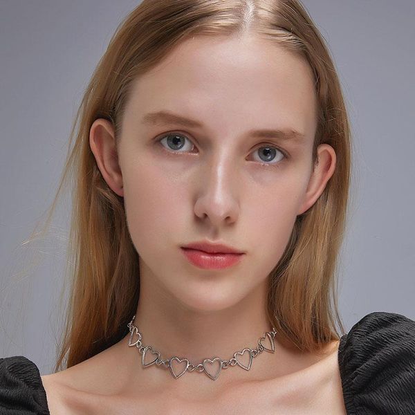 

chokers trendy heart shaped chain choker necklaces for women gold silver color personality charm women's accessories jewelry, Golden;silver