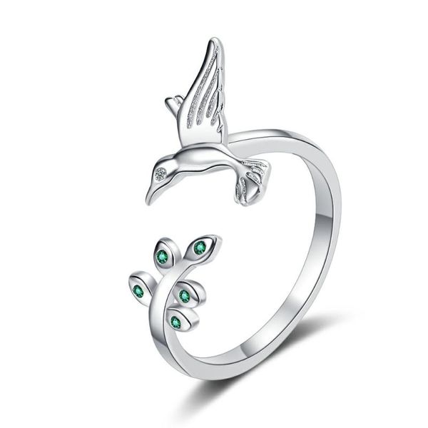 

cluster rings bird sweet flower cute leaf tail adjustable 925 sterling silver for women fashion dainty trendy jewelry gift, Golden;silver