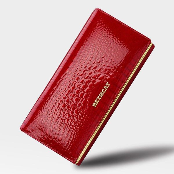 

alligator womens wallets patent fashion genuine leather ladies clutch purse hasp long coin multifunctional purses, Red;black