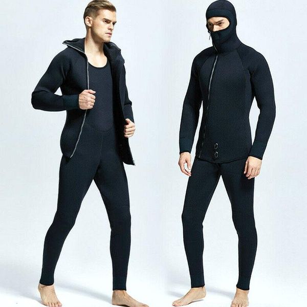 

men wetsuit hooded two piece swimwear winter thickening thermal swimsuit spearfishing diving underwater hunting clothing two-piece suits