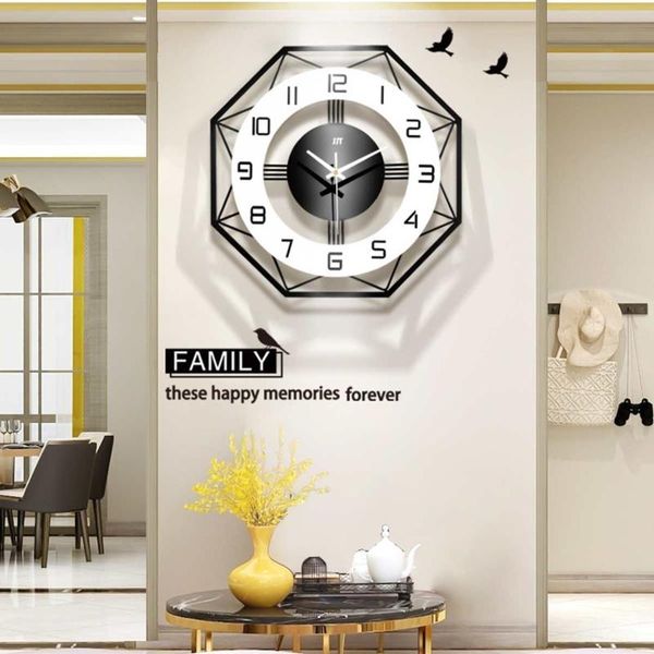 

wall clocks 50x50cm polygon clock creative modern design watch black hanging horloge home decor living kitchen room