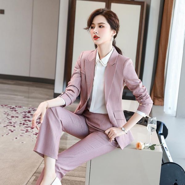 

women's two piece pants formal pink suit, professional suit temperament, business work goddess model, college students' high-end c, White
