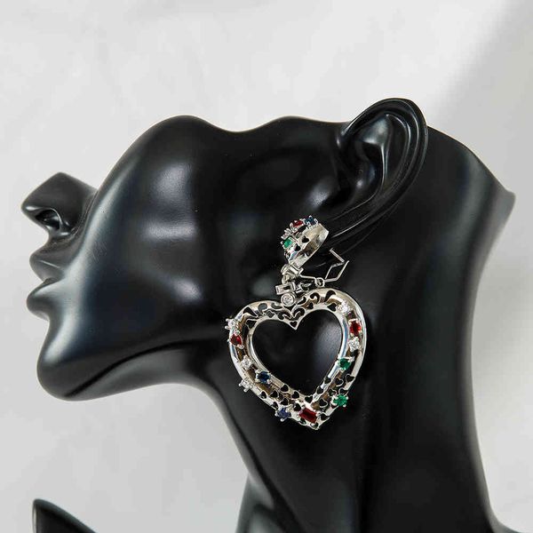 

heart shaped hollow out inlaid colorful crystal exquisite cute style women earring 2021 spring design wedding gift, Golden