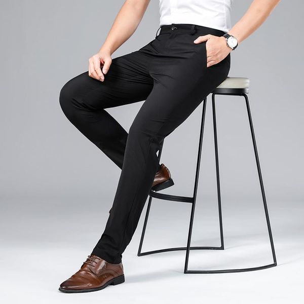 

men's suits & blazers 2021 summer thiin business dress pants men casual office social solid color formal suit trousers pantalon homme c, White;black
