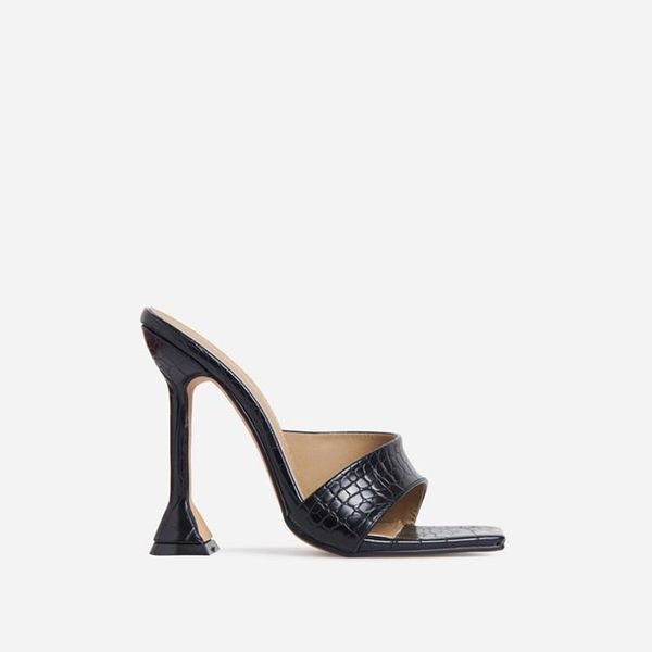 

dress shoes luxury design slides women high heels mules summer sandals stiletto slippers prom platform plus size .5, Black