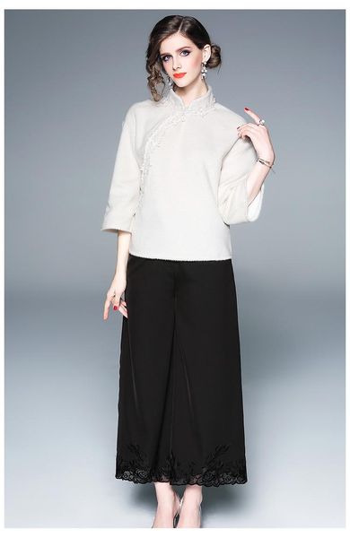 

women's wool & blends spring chinese literary retro pattern embroidered elegant improved cheongsam style short woolen jacket for women, Black