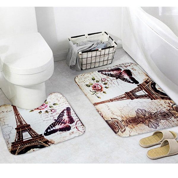 

bath mats 2pcs/set paris eiffel tower non-slip bathroom toilet pedestal rug + mat