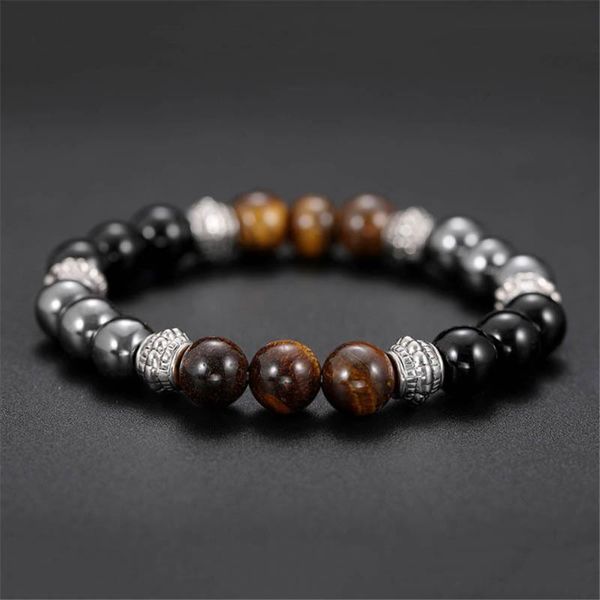 

beaded, strands 8mm black frosted stone and gallstone bracelet natural