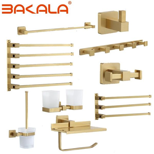 

bath accessory set brass bathroom towel rack,paper holder toilet brush hook brushed gold hardware row