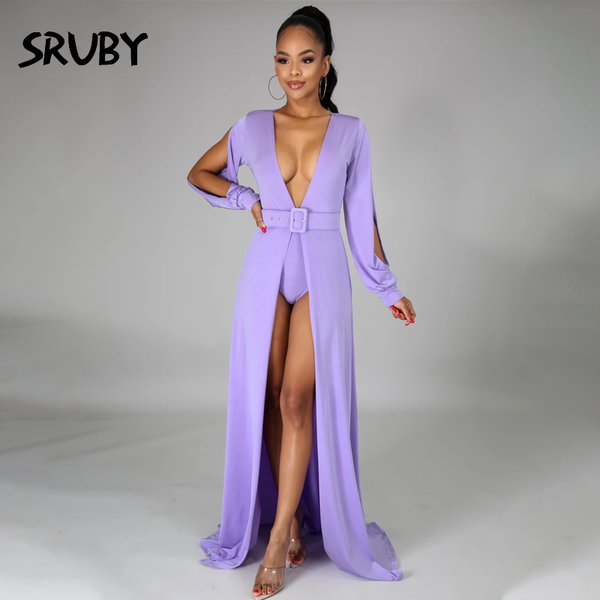 

casual dresses sruby v neck high split party women lace up long maxi dress nightclub bodycon clothing ladies fashion, Black;gray