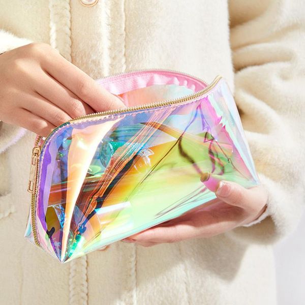 

storage bags women makeup bag iridescent holographic laser cosmetic travel clutch beauty case portable