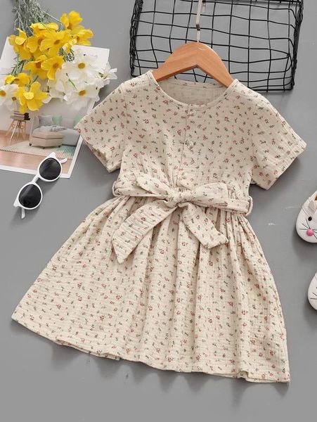 

toddler girls ditsy floral textured belted dress she, Red;yellow