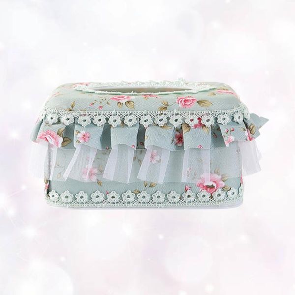 

european pastoral style tissue box creative decorative fabric lace cointainer holder (green) boxes & napkins