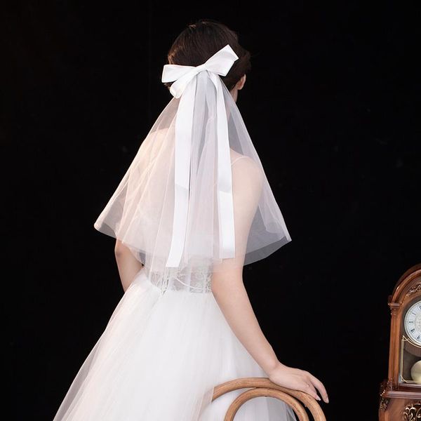 

bridal veils bow veil with double layer white tulle short comb, Black