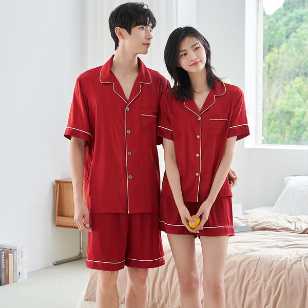 

yaoting new satin lovers spring and autumn short sleeve shorts vertical jacquard thin home suit 2192 + 2193, Black;red