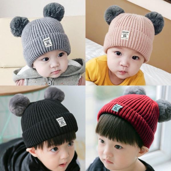

caps & hats bobora beanies baby hat pompon winter children knitted cap for girls boys casual solid color, Yellow