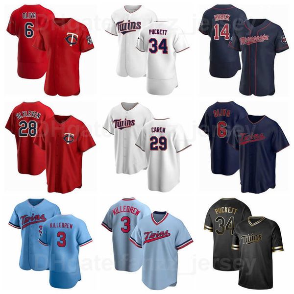 

baseball 34 kirby puckett jersey 3 harmon killebrew 6 tony oliva 14 kent hrbek 28 bert blyleven 29 rod carew all stitched cooperstown navy b, Blue;black