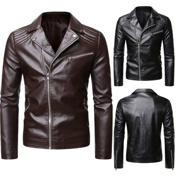 

men's fur & faux arrival autumn slim-fit leather jacket with lapel zipper coat, Black