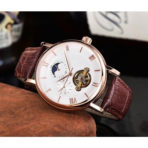 

2021 new platform euro family flywheel fashion leisure men's belt mechanical watch, Slivery;brown