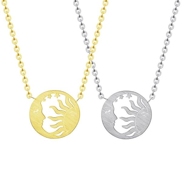 

pendant necklaces mini disc coin necklace stainless steel moon sun face pendants for women fashion jewellery birthday present, Silver