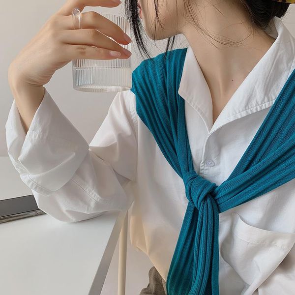

scarves spring summer women silk thin knotted knit scarf shawl fashion solid colors stripe student outside female shawls, Blue;gray