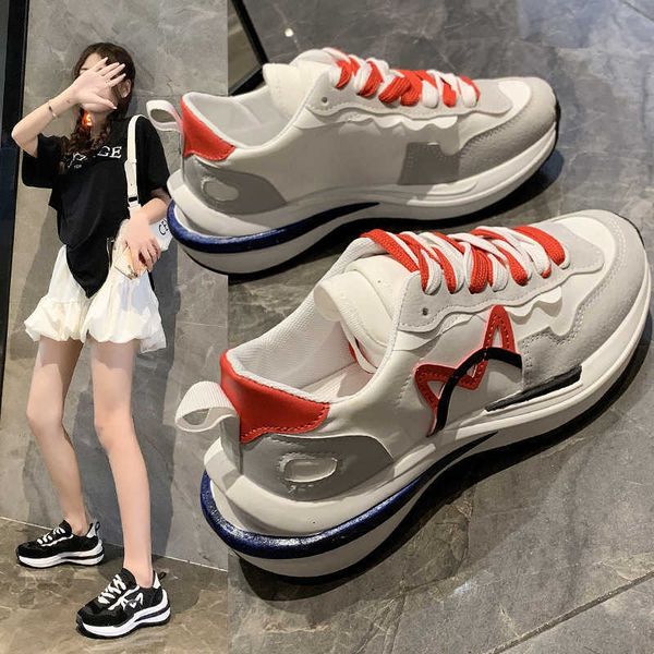 

2021 fashion women vulcanized sneaker comfortable casual shoe pu suede leather patchwork platform sneaker ladies walking shoes y0907, Black