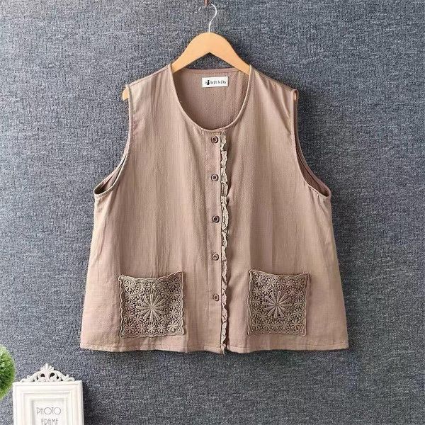 

autumn and winter thick vest cotton embroidered pocket open buckle lace trim zz5581 women's vests, Black;white
