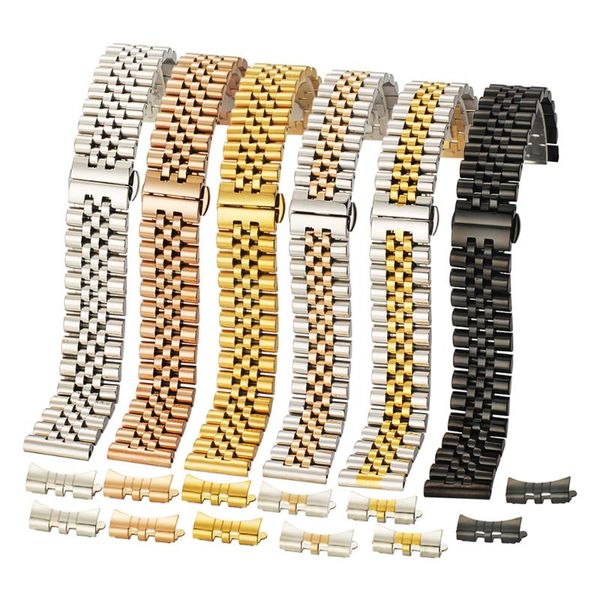 

watch bands 12mm 14mm 16mm 18mm 20mm 22mm stainless steel curved end strap men women butterfly buckle solid bracelet band accessories, Black;brown