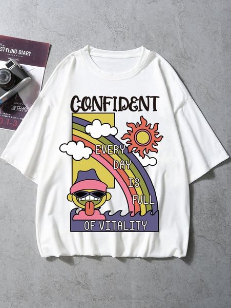 

men cartoon and slogan graphic tee j8yi#, White;black