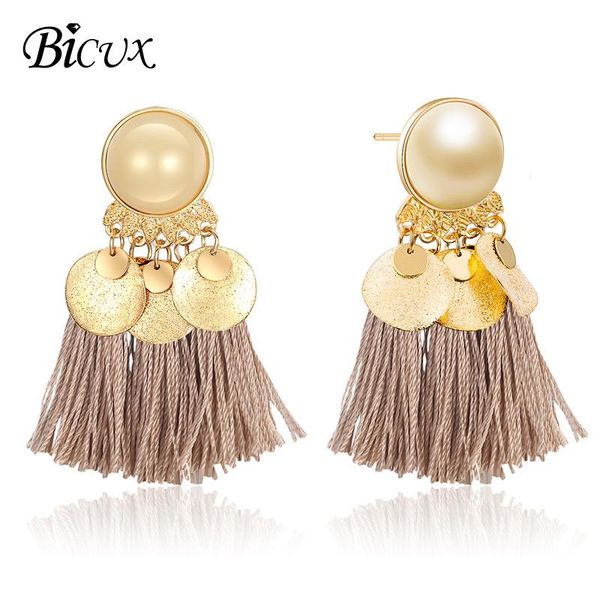 

dangle & chandelier bicux 2021 ethnic bohemia women drop earrings summer round tassel for fashion jewelry pendientes oorbellen, Silver