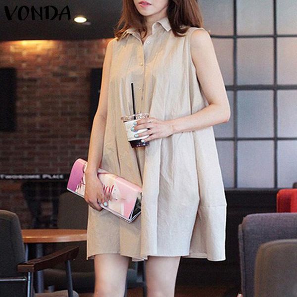 

casual dresses vintage mini dress women solid color 2021 vonda female lapel collar button up party shirts vestido oversized robe, Black;gray