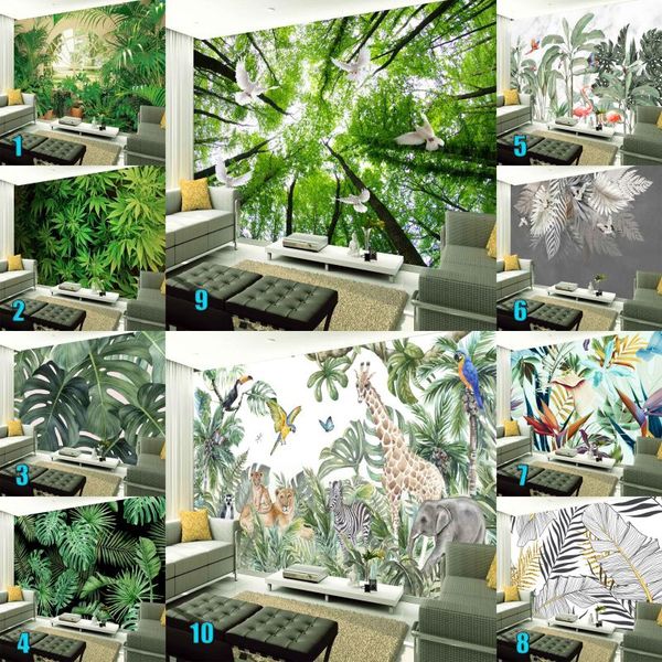 

wallpapers wholesales custom 3d mural wallpaper modern tropical rainforest palm leaf wall cloth living room tv sofa background