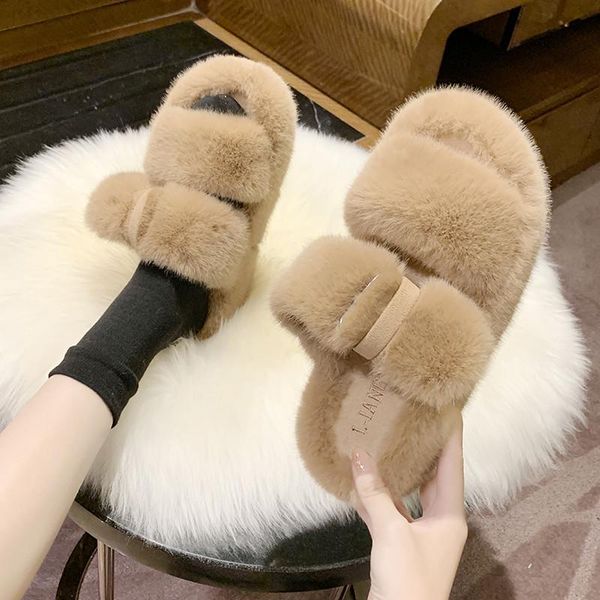 

rubber flip flops shoes med flock woman's slippers slides fur sliders women heels on a wedge platform hawaiian 2021 plush high, Black