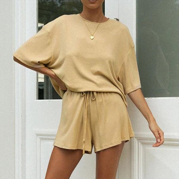 

summer casual shorts suit women tracksuits o neck loose short sleeve patchwork elastic waist design fashion solid female, Gray
