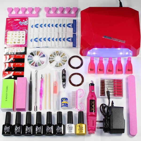 

36w/48w uv led lamp 6 colors soak off varnish gel coat manicure set nail polish electric handle set1