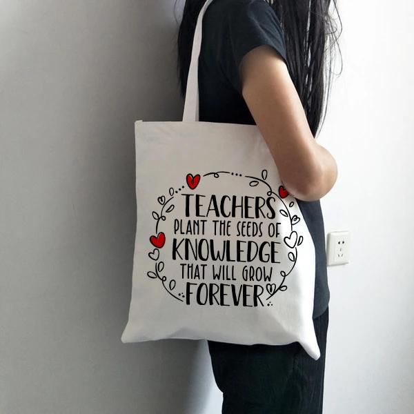 

shopping bags teachers gift teacher tote bag women canvas plant the seeds of knowledge printed casual shoulder foldable