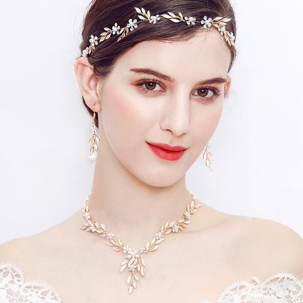 

hair clips & barrettes okily fashion alloy leaves bridal wedding headbands accessories for girls pearl head jewelry women banquet bride, Golden;silver
