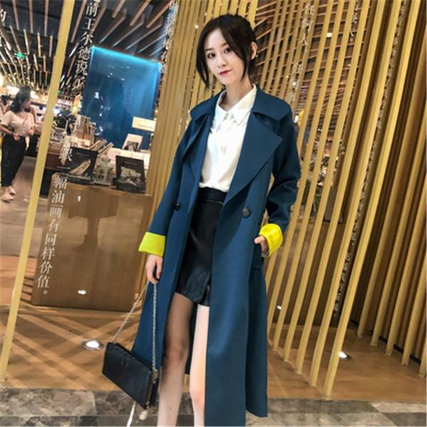

women's trench coats fashion long windbreaker female british wind 2021 spring autumn temperament women large size overcoats n1082, Tan;black