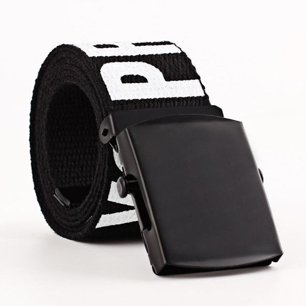 

belts men women universal canvas belt casual wild jeans smooth buckle wide fashion letter waistband ladies, Black;brown
