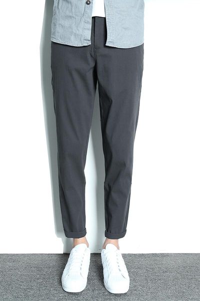 

men's pants spring and autumn casual straight loose washed nine-point korean version, Black