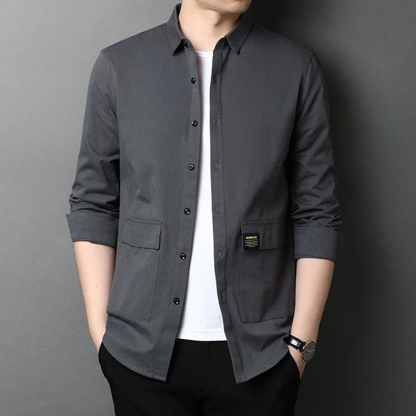 

men's casual shirts men clothing 2021 spring autumn long sleeve shirt korean style workwear camisas para hombre, White;black