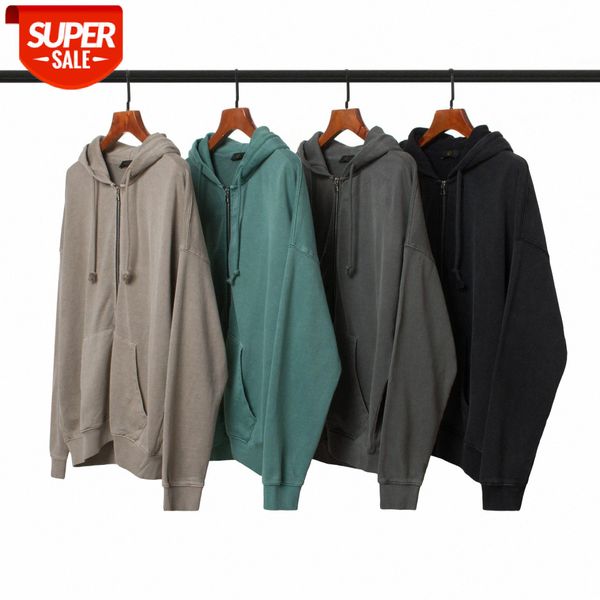 

basic street solid color double zipper wash water retro sweater oversize couple jacket #dr2a, Black