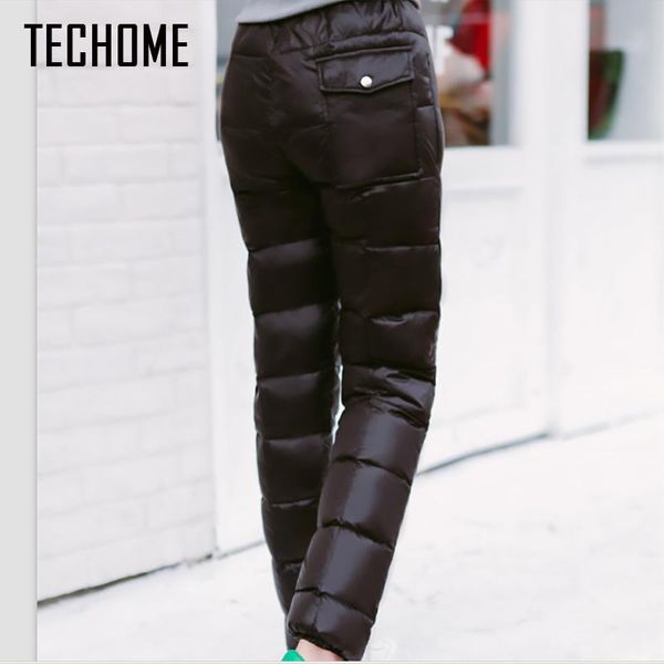

women's pants & capris winter women thick high waist skinny white duck down outwear warm straight trousers plus size -5xl, Black;white