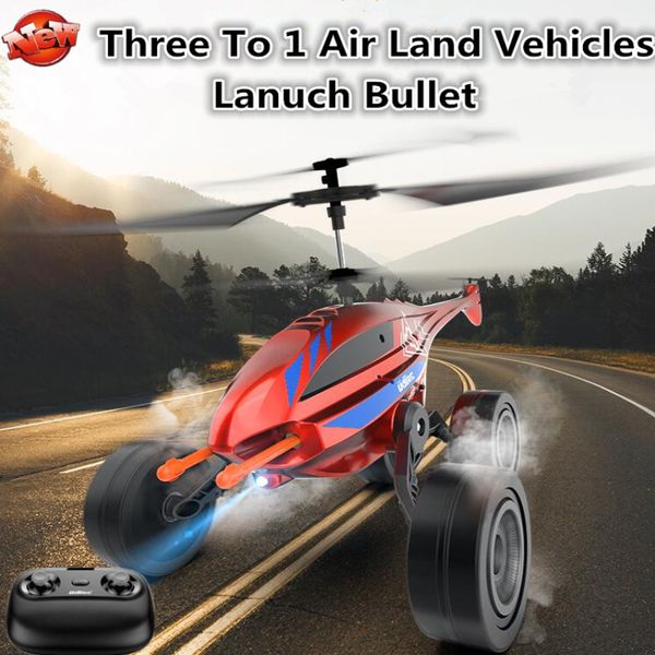 

outside 3 to 1 electric remote control land sky helicopter toy 2.4g launch bullet land drive air flying rc helicopter boy gift