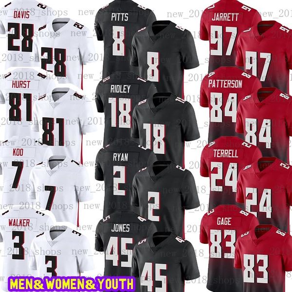 

8 kyle pitts ridley younghoe koo 2 matt ryan deion jones grady jarrett a.j. terrell men cordarrelle patterson football jersey dante fowler j, Black;red