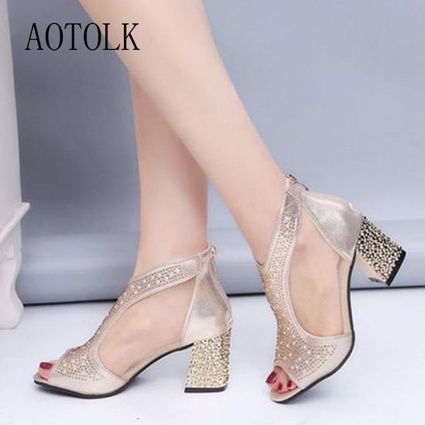 

dress shoes women high heels sandals crystal elegant thick heel party shoe summmer fish mouth rhinestone mesh arrival, Black