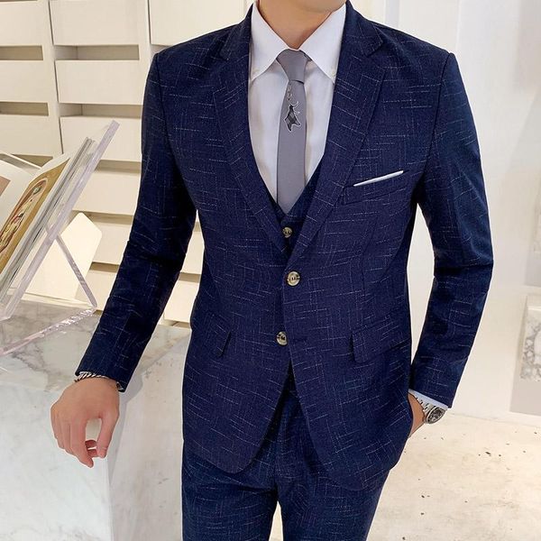 

men's suits & blazers three-piece men formal business groom suit sets for men's fashion boutique plaid wedding dress ( jacket + ves, White;black